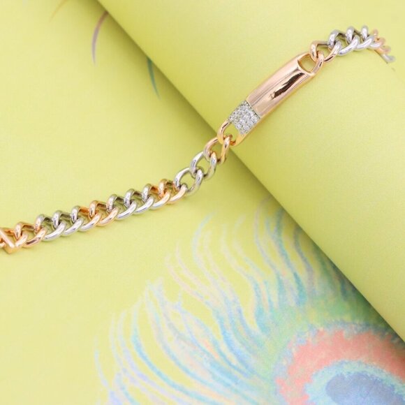 "Rose Gold & Silver Chain Bracelet with Crystal Accent Bar, XPBL0836 - Picture 6 of 13